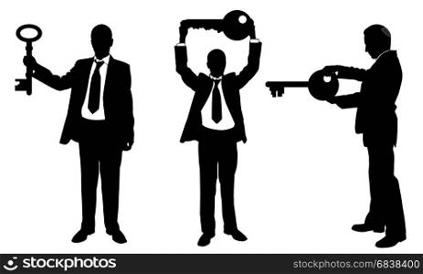 Illustration of different people with keys isolated on white