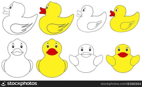 Illustration of different rubber ducks isolated on white