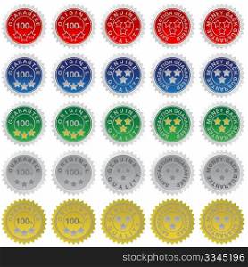 Illustration of different Seals in red, blue, green, silver and golden colors
