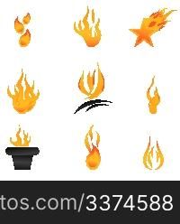 illustration of different shapes of fire on white background