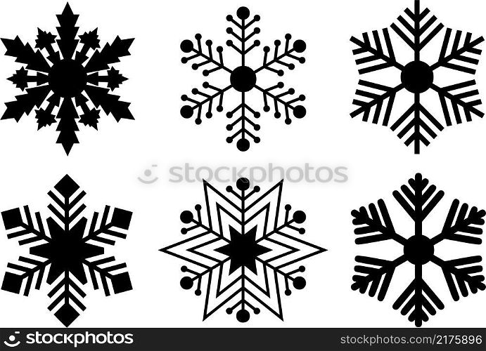 Illustration of different snowflakes isolated on white