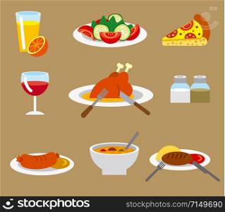 illustration of dinner food dinner flat icons. dinner flat icons