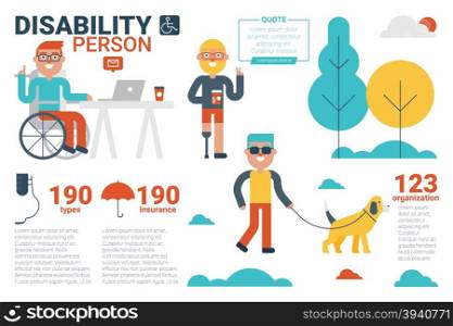 Illustration of disability person infographic concept with icons and elements