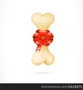 Illustration of dog bone with red ribbon and bow. Holiday, animals, gift. Charity concept. Can be used for topics like New Year, Christmas, volunteering