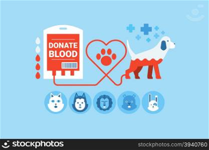 Illustration of dogs blood donation flat design concept with icons elements