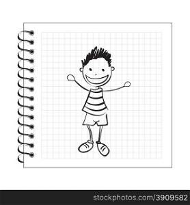 Illustration of doodle boy on notepad paper