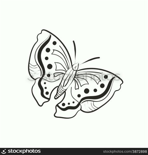 Illustration of doodle butterfly for coloring book isolated on white background