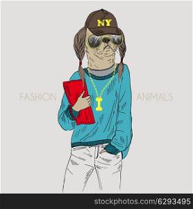 Illustration of dressed up doggy girl, casual look