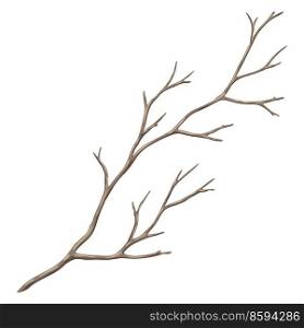 Illustration of dry bare branch. Decorative natural twig. Autumn or winter plant.. Illustration of dry bare branch. Decorative natural twig.