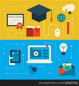 Illustration of e-learning concept flat design background