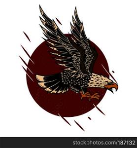 Illustration of eagle in old school tattoo style. Design element for poster, flyer, emblem, sign. Vector illustration.