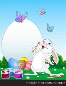 Illustration of Easter bunny paints eggs
