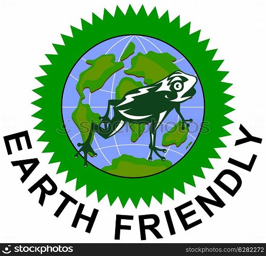 Illustration of ecofriendly globewire Earth Friendly sign done in retro style.