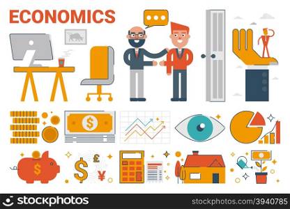 Illustration of economics infographic concept with icons and elements