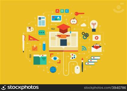 Illustration of education flat design concept with icons elements