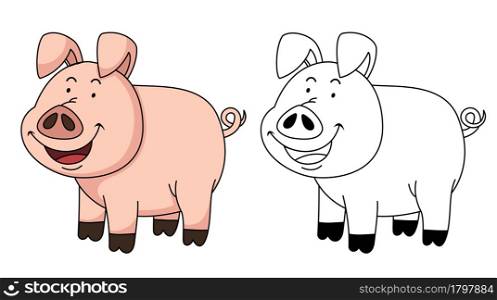 Illustration of educational coloring book vector-pig