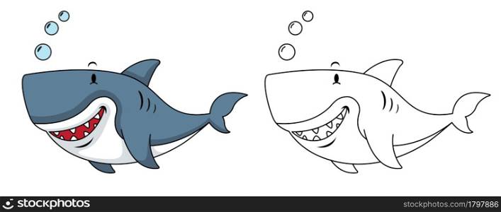 Illustration of educational coloring book vector-shark