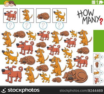 Illustration of educational counting activity with funny cartoon dogs animal characters