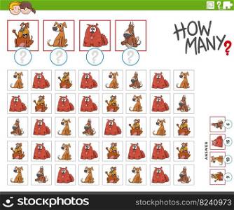 Illustration of educational counting game for children with cartoon dogs animal characters