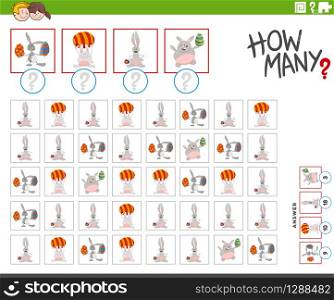 Illustration of Educational Counting Game for Children with Cartoon Easter Bunnies Holiday Animal Characters