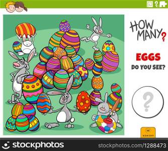 Illustration of Educational Counting Game for Children with Cartoon Easter Eggs and Bunnies Characters Group