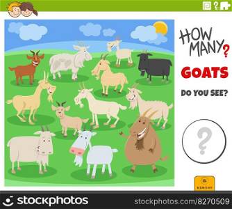 Illustration of educational counting game for children with cartoon goats animal characters group