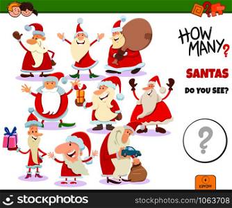 Illustration of Educational Counting Game for Children with Cartoon Santa Claus Characters on Christmas Time