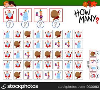 Illustration of Educational Counting Game for Children with Funny Cartoon Christmas Characters