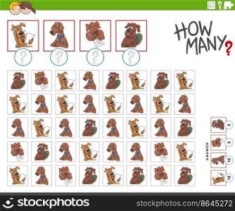 Illustration of educational counting game with cartoon dogs animal characters