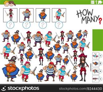 Illustration of educational counting game with funny cartoon pirates characters