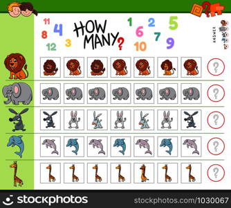 Illustration of Educational Counting Task for Children with Cartoon Animal Characters