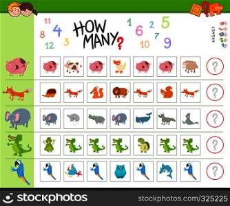 Illustration of Educational Counting Task for Children with Cartoon Animal Characters