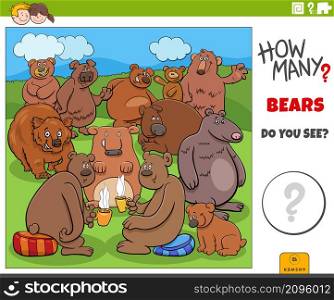 Illustration of educational counting task for children with cartoon bears animal characters group