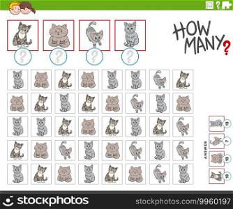Illustration of educational counting task for children with cartoon cats or kittens animal characters