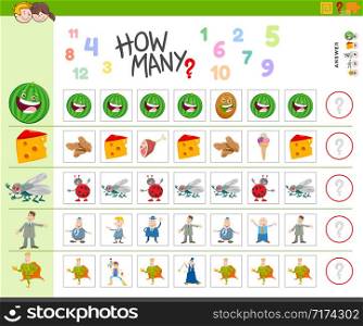 Illustration of Educational Counting Task for Children with Cartoon Characters