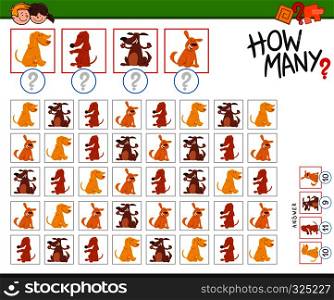 Illustration of Educational Counting Task for Children with Funny Cartoon Dog Characters
