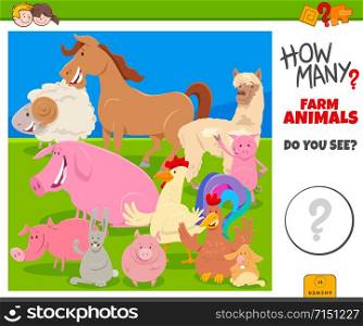 Illustration of Educational Counting Task for Preschool Children with Cartoon Farm Animal Characters Group