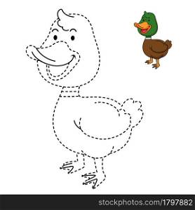 Illustration of educational game for kids and coloring book vector-duck