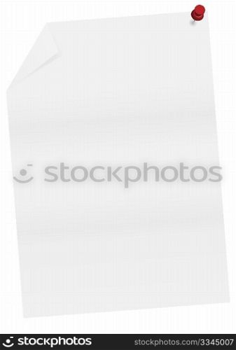 Illustration of empty paper sheet and pushpin isolated on white background