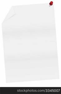 Illustration of empty paper sheet and pushpin isolated on white background