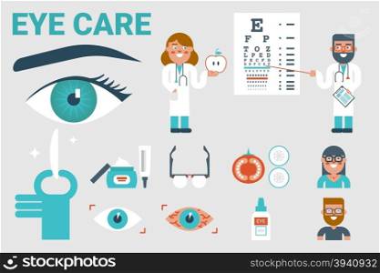 Illustration of eye care infographic concept with icons and elements