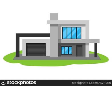 Illustration of facade of modern luxury house. Real estate country cottage.. Illustration of facade of modern luxury house.