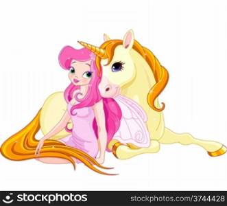 Illustration of Fairy and Unicorn
