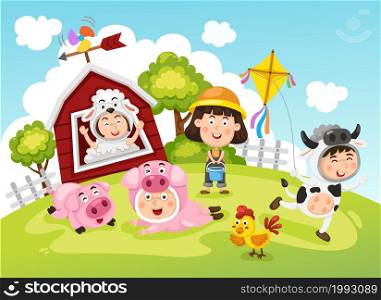 Illustration of farm kid vector