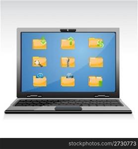 illustration of file icons in laptop on white background