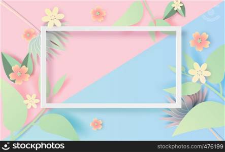 illustration of Floral and leaf rectangle frame with place for text. Spring season with flowers of pastel sweet tone color.Creative design Lovely flowers with colorful by frame.vector illustration
