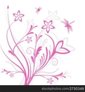illustration of floral background with butterfly on white background
