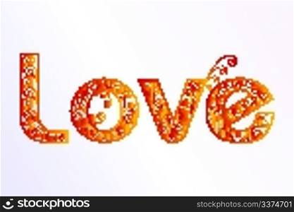 illustration of floral love text on white background