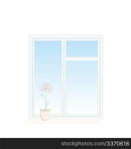 Illustration of flower in a pot on a window sill isolated on white background - vector