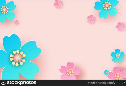 illustration of flower pattern background. Creative design paper cut and craft for card,banner, poster, promotion, web.Tropical floral with pastel minimal color sweet. decorative.vector.EPS10